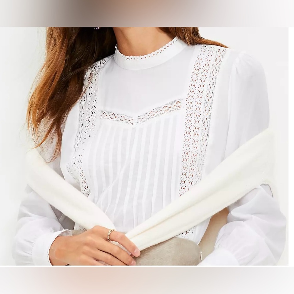 LOFT Lace Trim Pin tucked Blouse